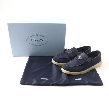Prada 1d222n Triangle Logo Suede Leather Loafers Navy 35.5 With Box And Storage