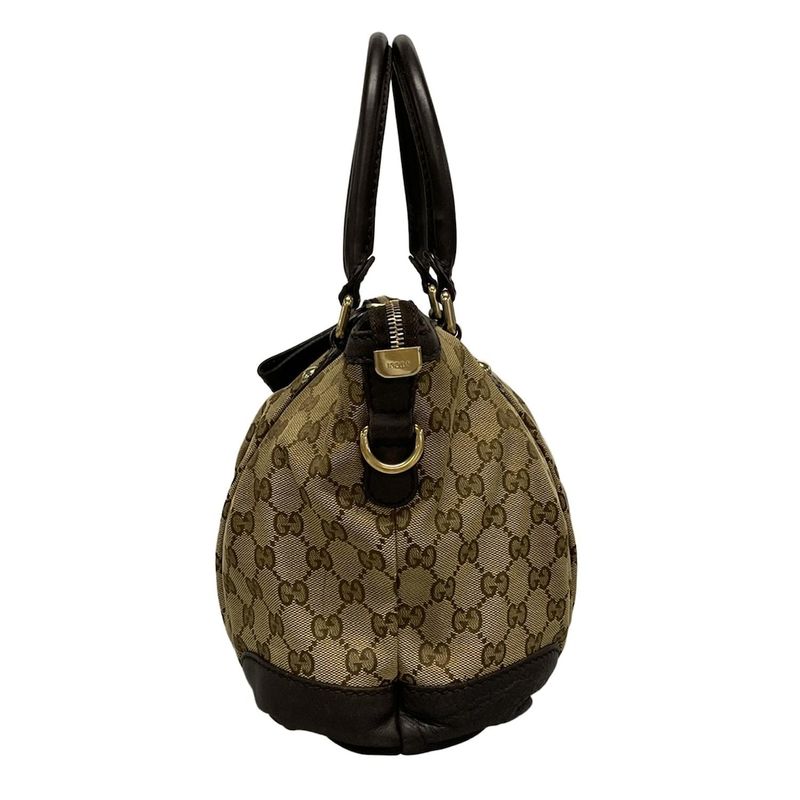 Gucci Handbag Sookie GG Pattern 247902 Dark Brown And Beige Leather