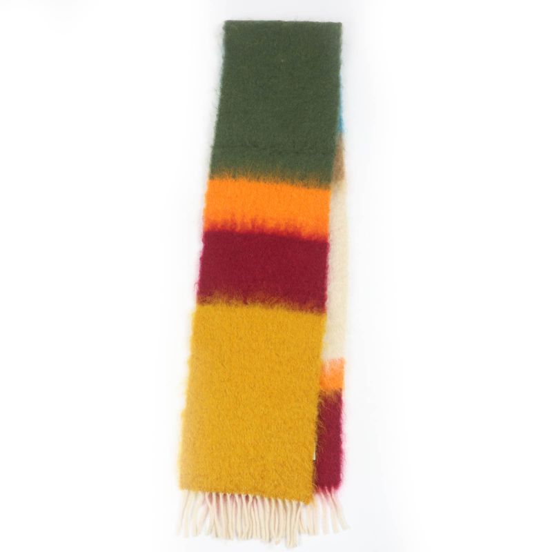 LOEWE Mohair Wool Monogram Leather Scarf With Patch And Fringe Multicolor Made