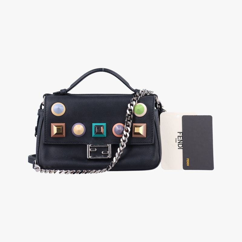 Fendi Micro Monster Double Baguette Black And Multicolor Leather 8m0371