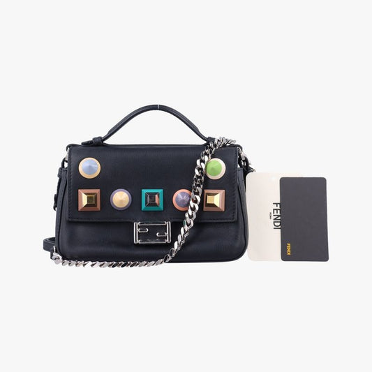 Fendi Micro Monster Double Baguette Black And Multicolor Leather 8m0371