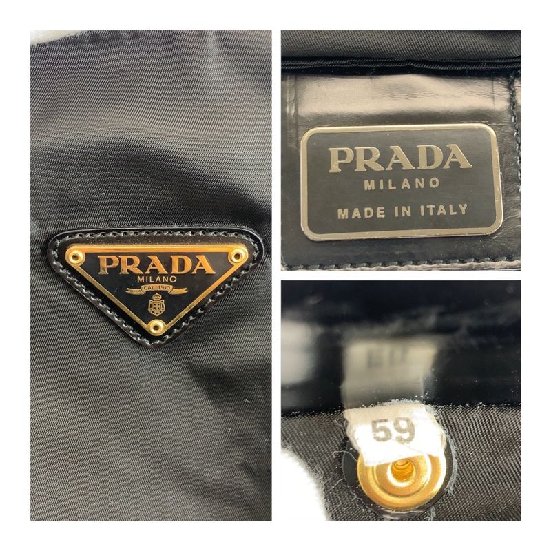 Prada Tessuto Triangle Logo Plate Black Gold Hardware Nylon Tote Handbag Ladies