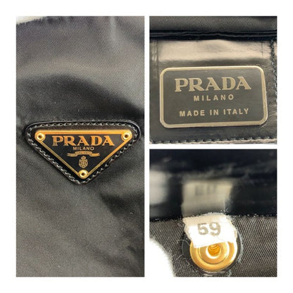 Prada Tessuto Triangle Logo Plate Black Gold Hardware Nylon Tote Handbag Ladies