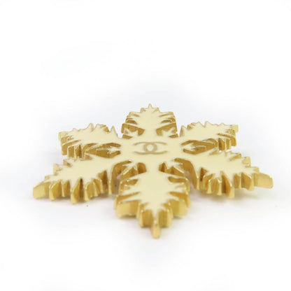 CHANEL Vintage 01A Metal Coco Mark Snowflake Brooch Beige Made In France Ladies