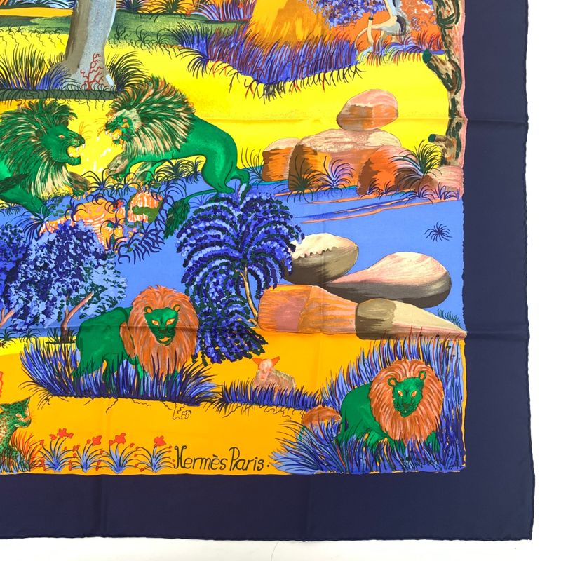 Hermes Carre 90 Nuba Mountain Nuba Mountain Navy Scarf 100% Silk