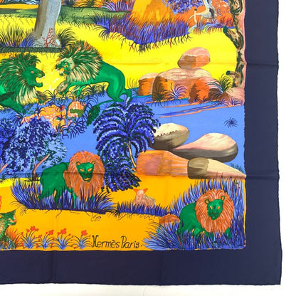 Hermes Carre 90 Nuba Mountain Nuba Mountain Navy Scarf 100% Silk