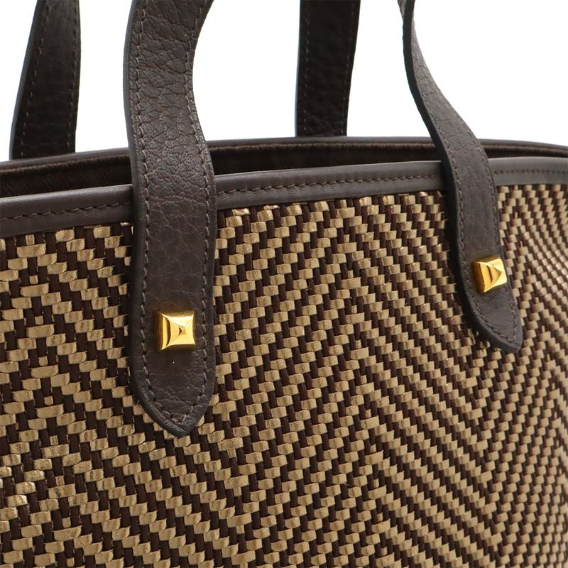 Hermes Hippo Chennai PM Tote Handbag Leather Braided Dark Brown Gold Hardware