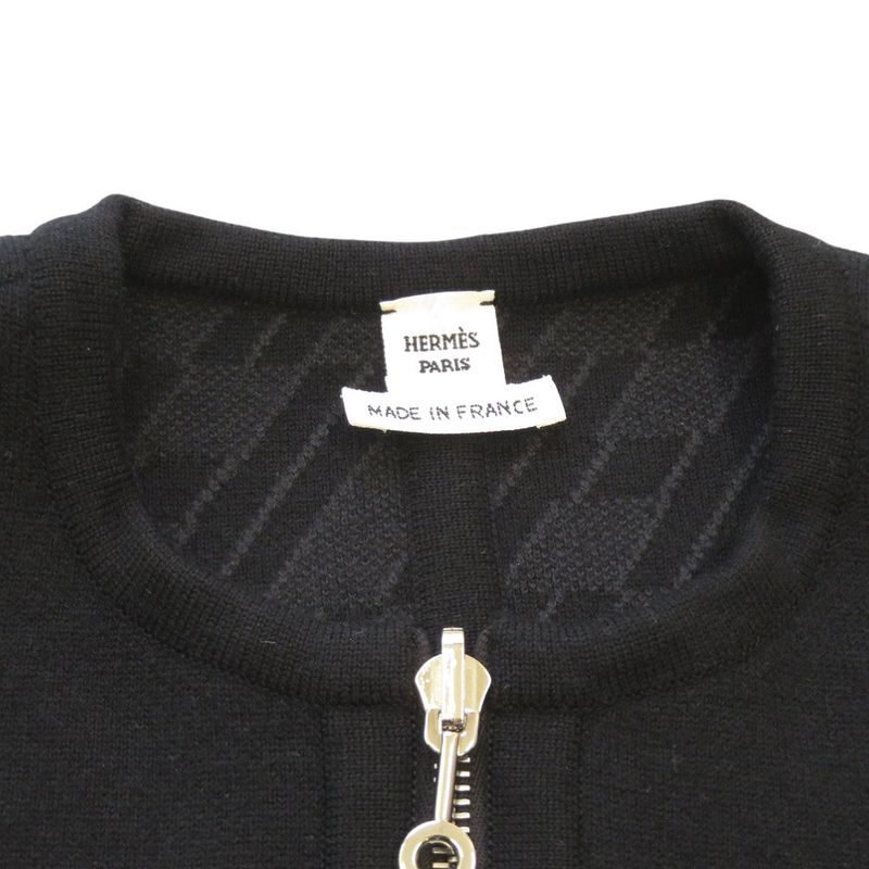 Hermes Collarless Knit Jacket Reversible Model Wool/cashmere Black Outerwear