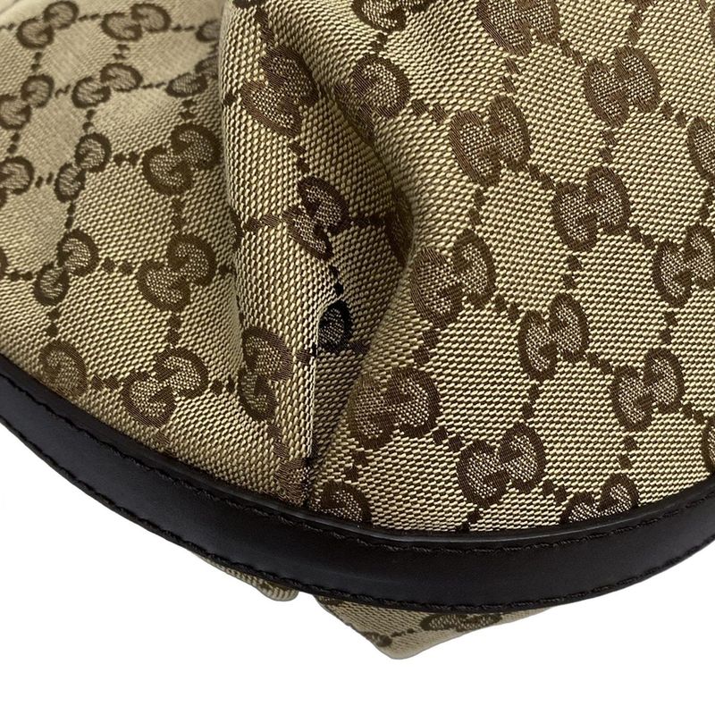 Gucci Tote Bag GG Pattern Scarlet 269953 Beige And Dark Brown Leather