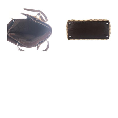 Gucci Beige Brown Silver Hardware GG Canvas/leather 139552 Tote Bag Shoulder