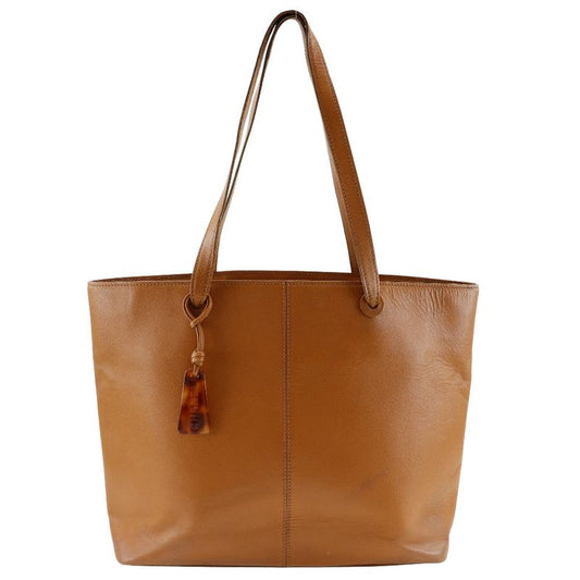 Chanel Logo Charm Leather Brown Women's Tote Bag