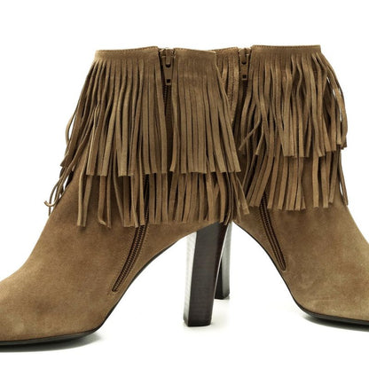 Saint Laurent Paris Boots Size 37.5 Fringe Boots Ankle Short Boots Shoes Made