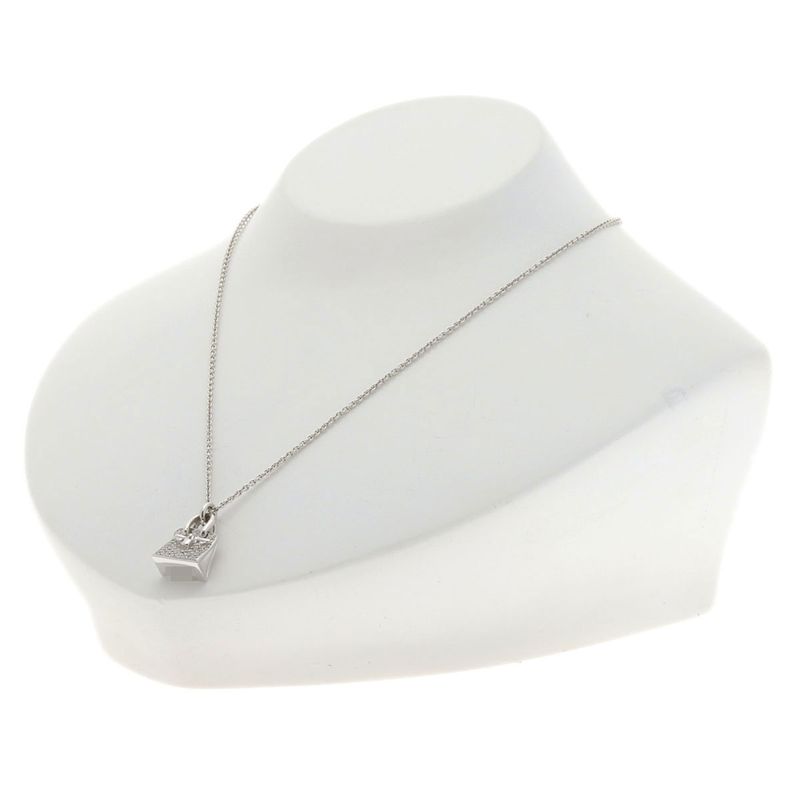 Hermes Birkin Diamond Amulet Necklace 18K White Gold Ladies