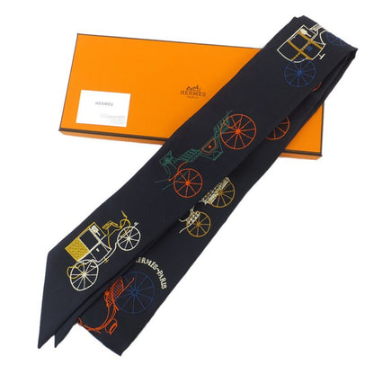 Hermes Twilly-long A Toute Berline Embroidery Black Navy- Unused