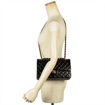 Chanel Matelasse W Flap Chain Shoulder Bag Lambskin Black Gold Hardware 6