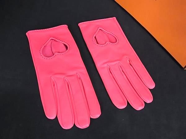 Hermes Serie Lambskin Heart Gloves Winter Wear Size 7.5 Women's Pink Fs2470