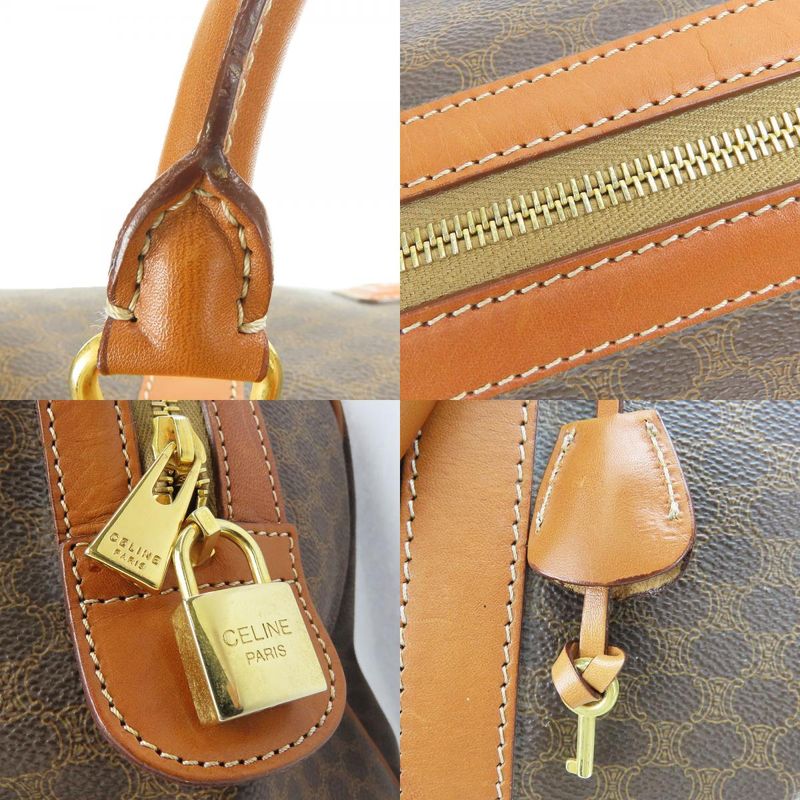 Celine Boston Bag Macadam PVC Leather Brown Gold Hardware Travel Hardware