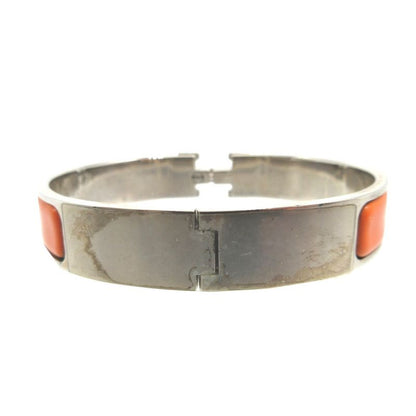 Hermes Click Clack H PM Metal Orange Silver Bangle Bracelet 0617 Hermes