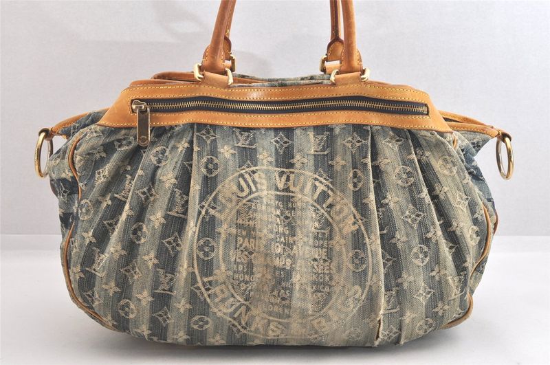 Louis Vuitton Monogram Denim Cabas Rayet GM Handbag M95336 Blue 2688n