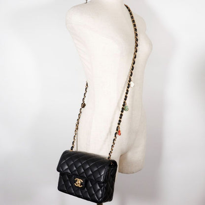 Chanel Matelasse Chain Shoulder Coco Mark Charm Calf Black Women's Shoulder Bag