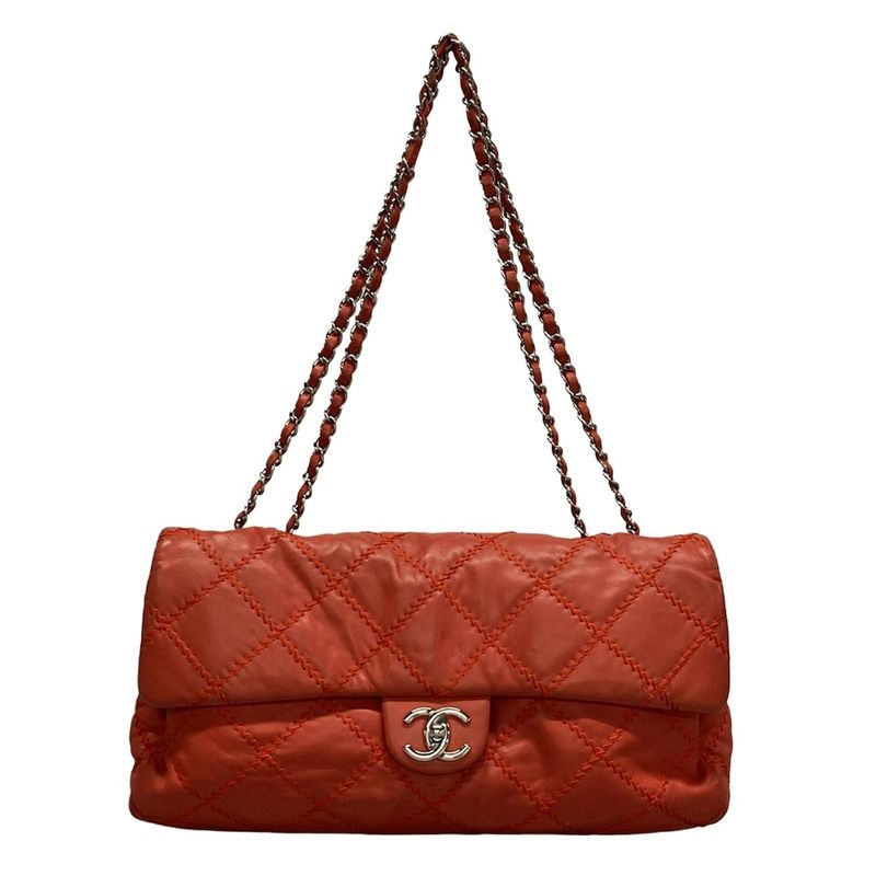 Chanel Shoulder Bag Ultra Stitch Orange Flap Bag / Silver Hardware / Chain