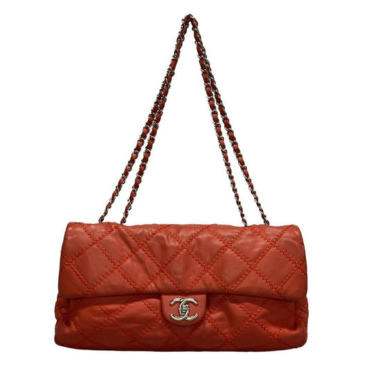 Chanel Shoulder Bag Ultra Stitch Orange Flap Bag / Silver Hardware / Chain