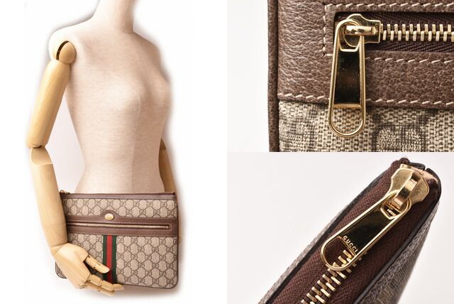 Gucci Brand Bag Unused Preowned Clutch Bag Clutch Pouch GG Supreme Brown Beige