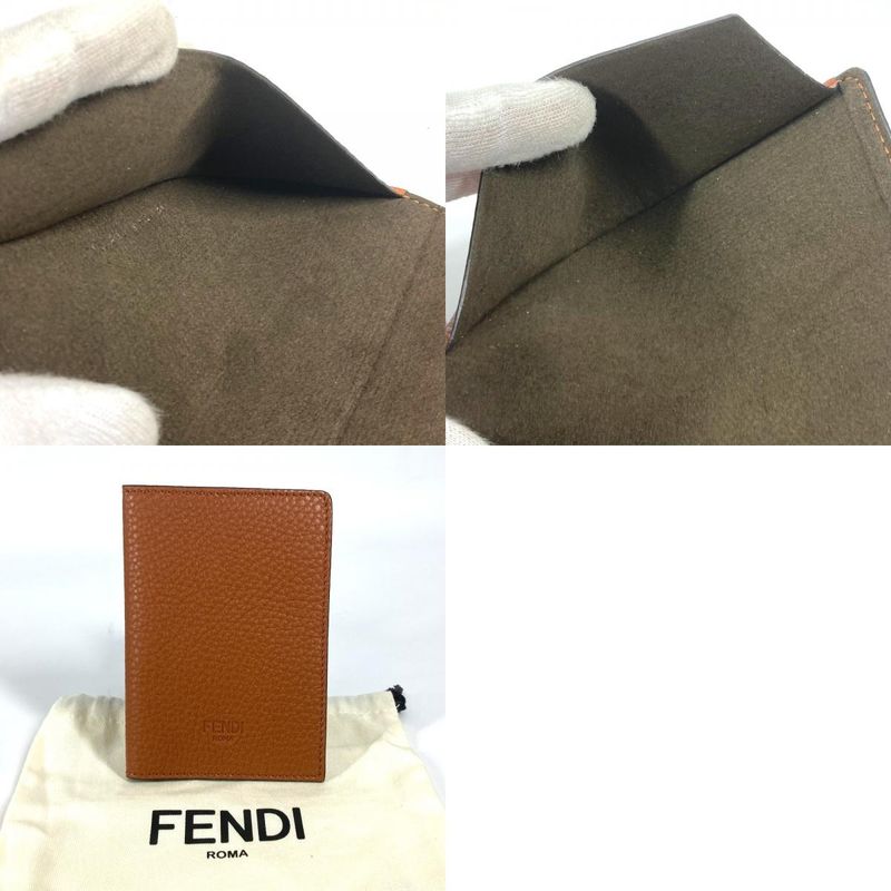 Fendi Passport Case With Logo Leather Brown