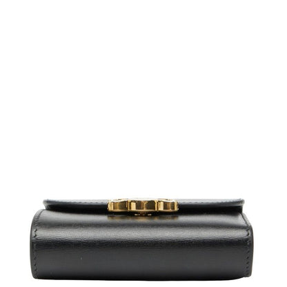 Celine Triomphe Small Flap Wallet Black Leather Women's Celine