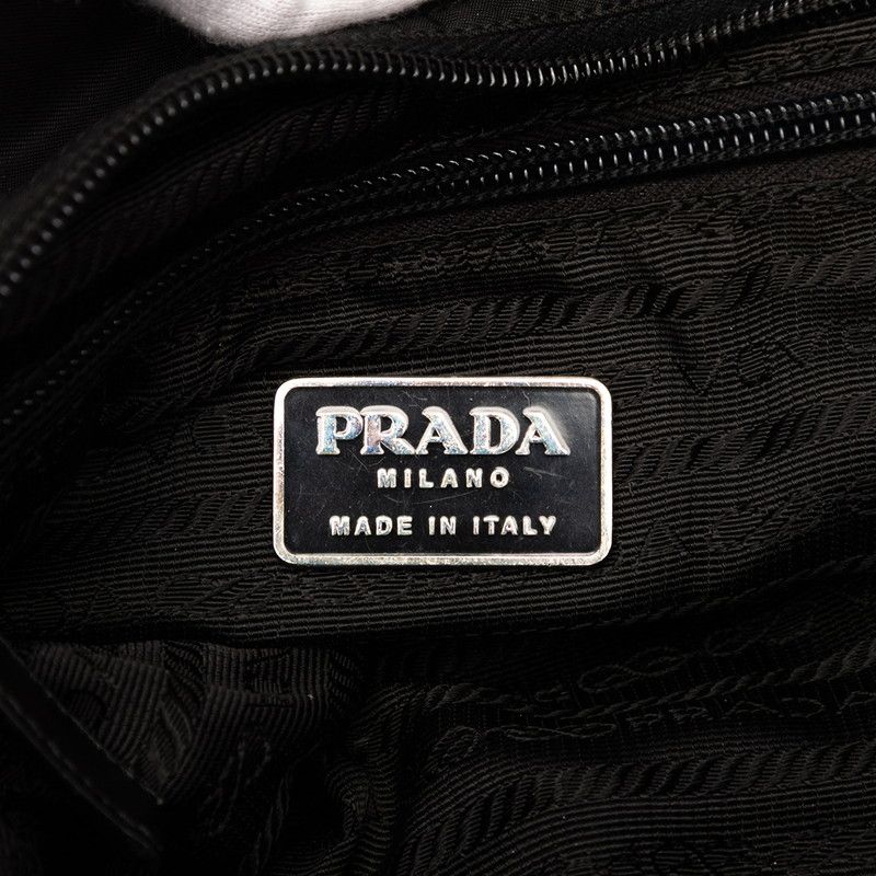 Prada Triangle Logo Plate Tote Handbag Black Nylon Women Prada