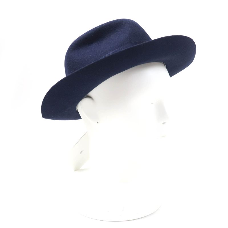 Hermes Rabbit Felt Lined 100% Silk Leather Use Felt Hat Navy 56 Made In Italy