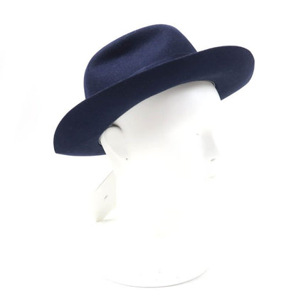 Hermes Rabbit Felt Lined 100% Silk Leather Use Felt Hat Navy 56 Made In Italy