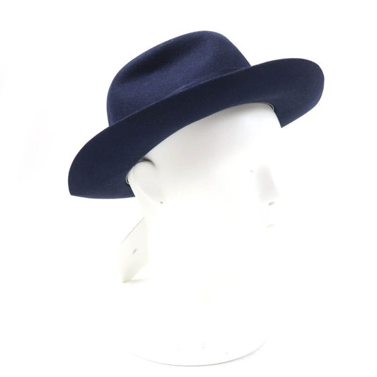 Hermes Rabbit Felt Lined 100% Silk Leather Use Felt Hat Navy 56 Made In Italy