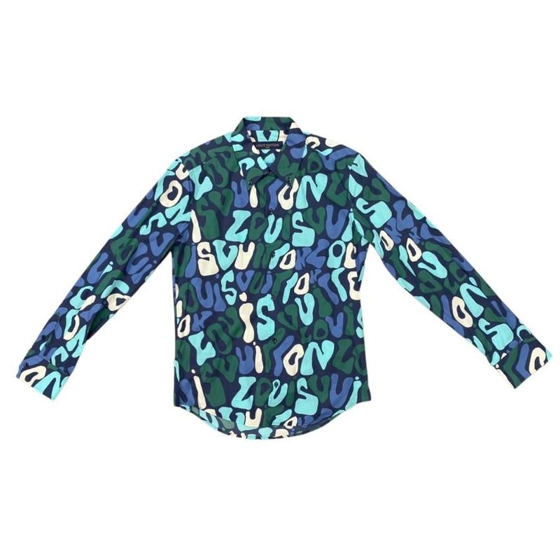 Louis Vuitton Long Sleeve Shirt Graphic Logo All Over Rm231q Tb0 Hos54w XS Size