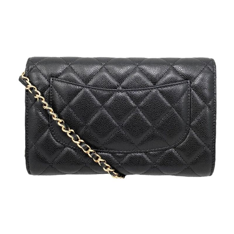 Chanel Shoulder Bag Chain Wallet Ap3876 Matelasse Caviar Skin Coco Mark Black