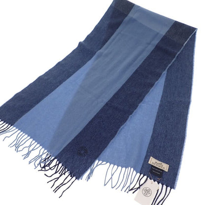 Hermes H Summer Block Scarf Cashmere Blue Men's Autumn Winter [A Rank