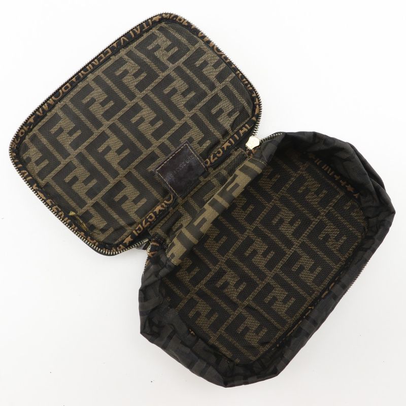 Fendi Folding Vanity Zucca Nylon Canvas Brown Women's Pouch