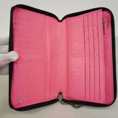 Chanel Long Wallet Cambon Lambskin Black Silver Hardware Women