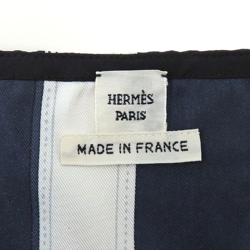 Hermes Sleeveless Tops Silk Belt Pattern 36 Navy-black Ladies Apparel