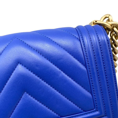 Chanel Boy Chanel Shoulder Bag V Stitch Chain Bag Lambskin Coco Mark Blue Gold