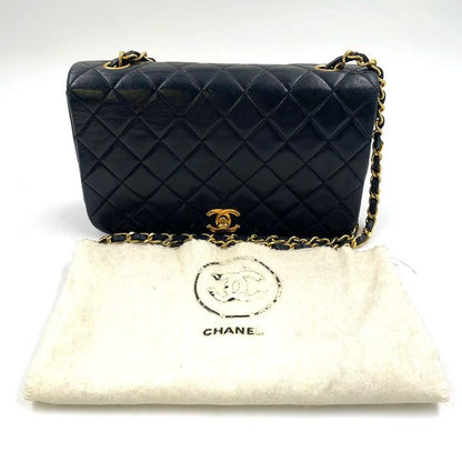 Chanel Full Flap Chain Shoulder Matelasse 1st Lambskin Black Shoulder Bag Gold