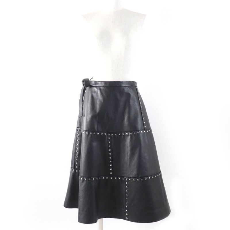 Balenciaga 457902 Studded Long Length Leather Wrap Skirt Rolled Skirt Black 38