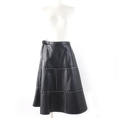 Balenciaga 457902 Studded Long Length Leather Wrap Skirt Rolled Skirt Black 38