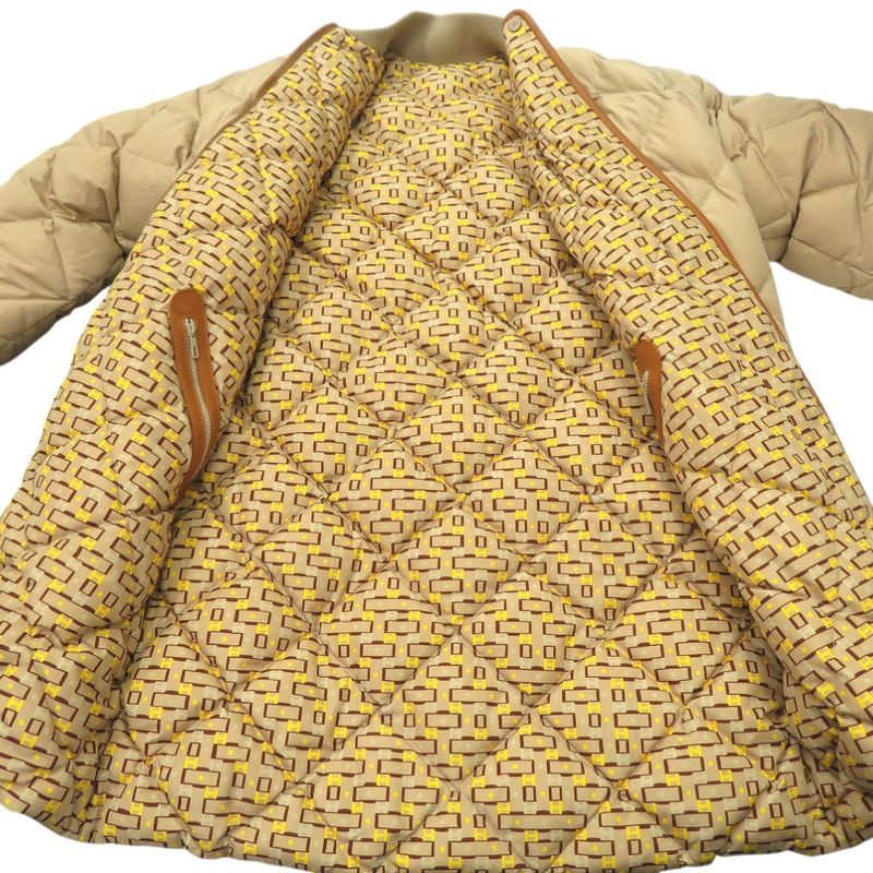 Hermes Reversible Long Down Jacket With Belt Leather Patch H Logo Allover Serie