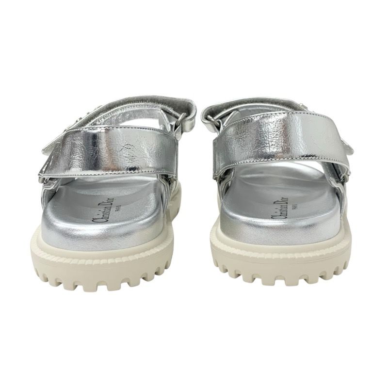 Christian Dioract Sandals Shoes Leather Metallic Silver Unused Logo Lambskin