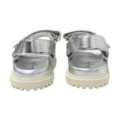 Christian Dioract Sandals Shoes Leather Metallic Silver Unused Logo Lambskin