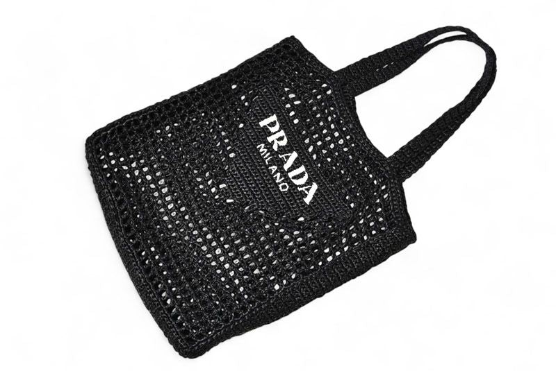 Prada Tote Prada Bag Logo Raffia Cago Black White 1bg393