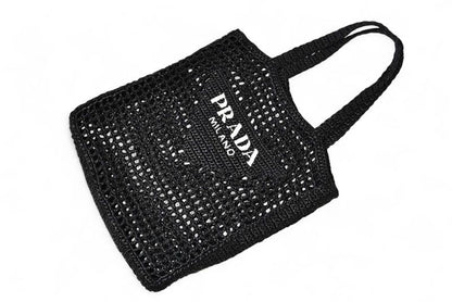 Prada Tote Prada Bag Logo Raffia Cago Black White 1bg393