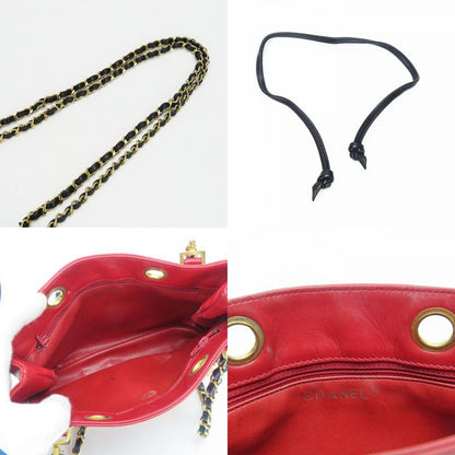 Chanel Shoulder Bag Bicolore Chain Lambskin Red Gold Hardware Mini Bag Drawstrin