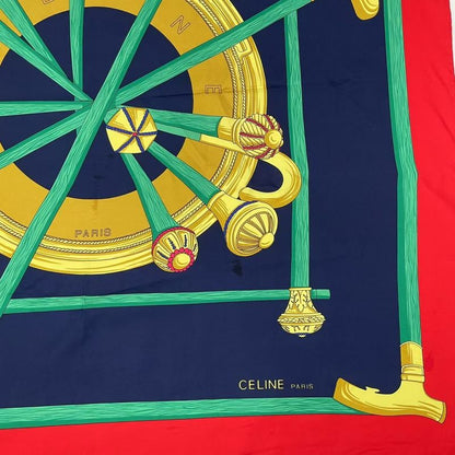 Celine Steck Printed Silk Scarf Red Navy